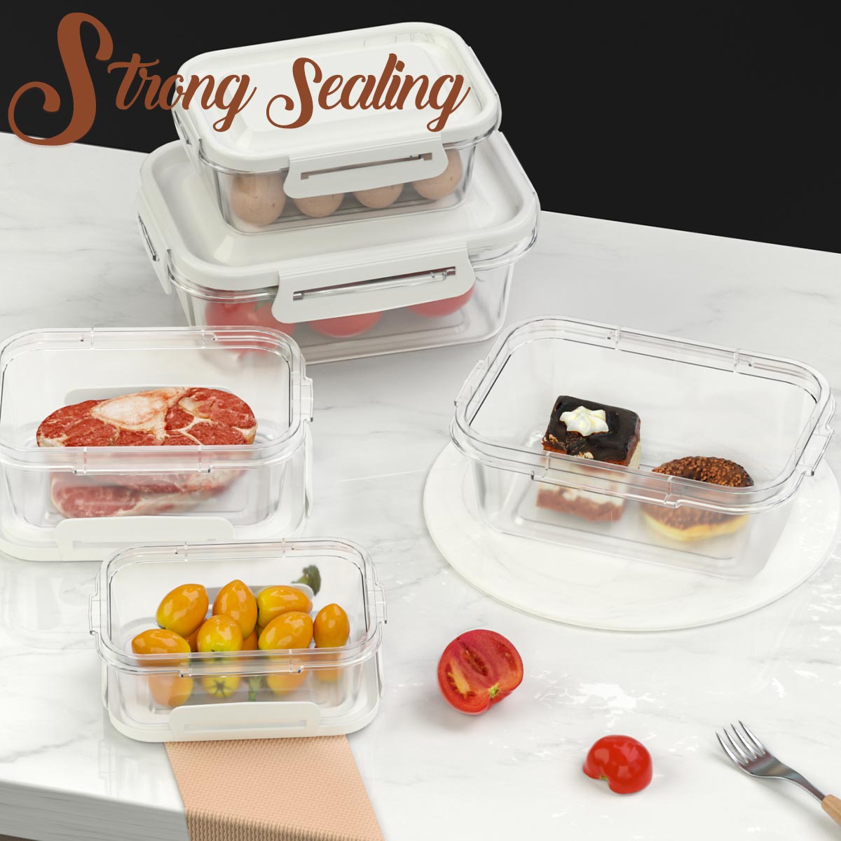 Locaupin 6 Pieces of Food Container Plastic Lunch Box Airtight Cover Fresh Keeper Microwavable Oven Safe Meal Prep Storage