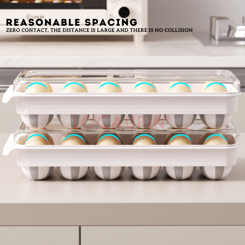 Locaupin 12 Compartment Egg Container with Transparent Lid Durable Space Saver Refrigerator Storage Stackable Anti-Collision Tray