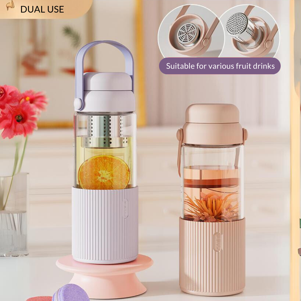 LOCAUPIN Tea Water Separation Infuser Bottle Brewer Glass Portable Tumbler Drink Gift for Women Mom