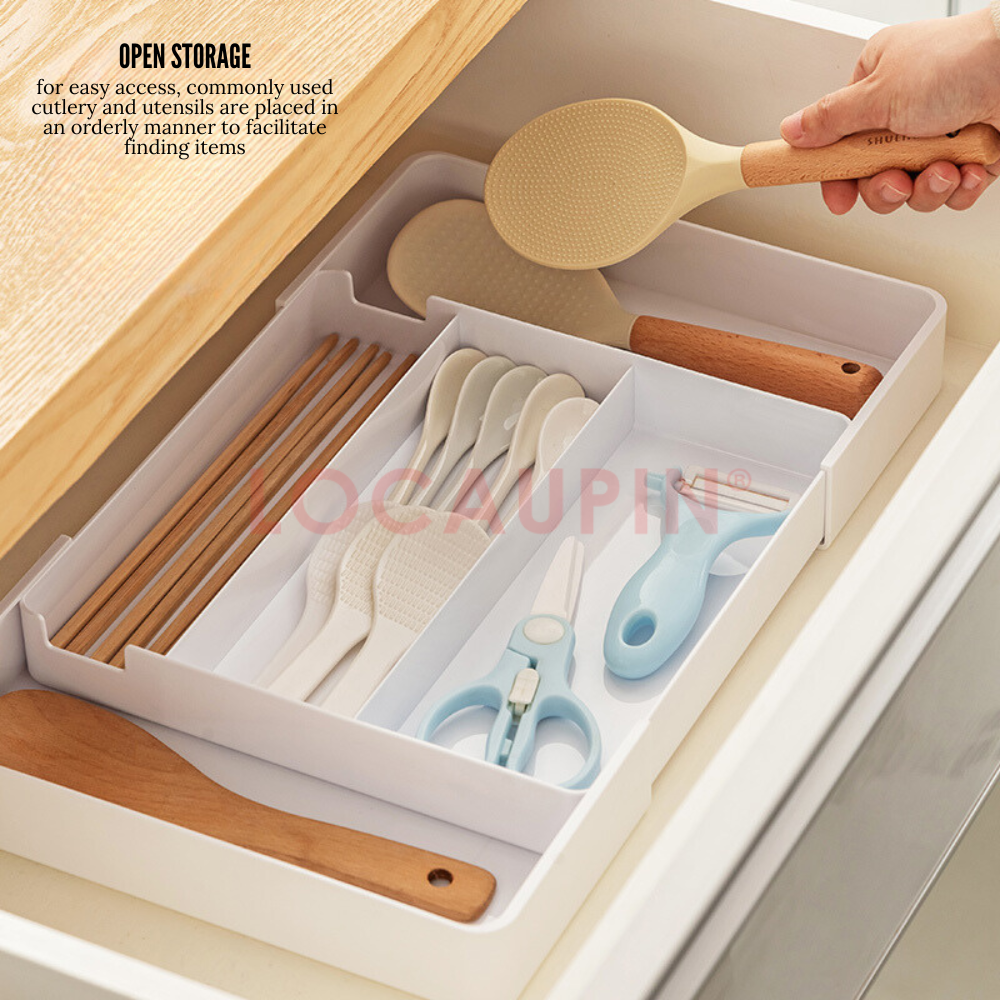 Locaupin Retractable Drawer Storage Multifunctional Compartment Organizer for Medicine Cosmetic Kitchen Utensil and Stationery