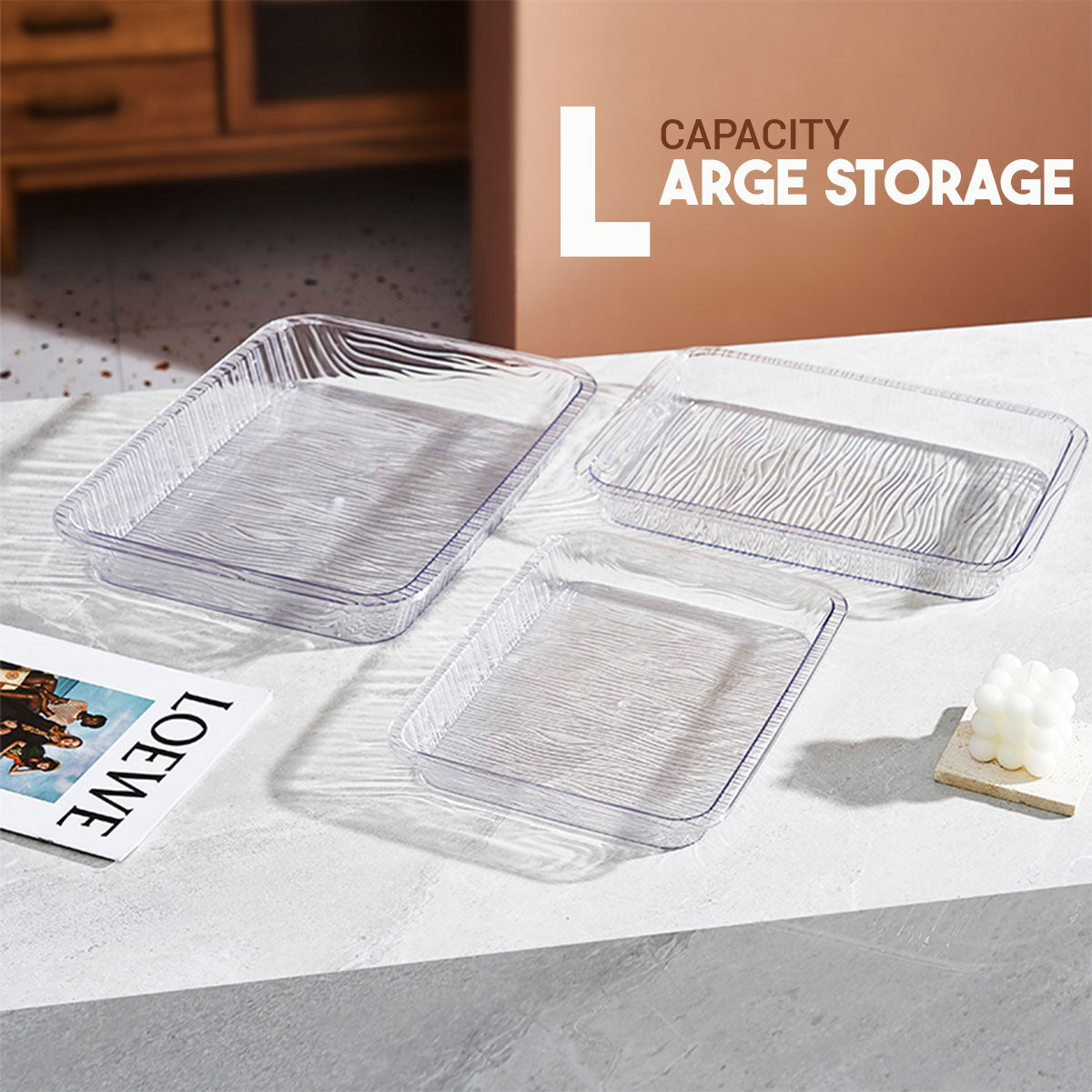 Locaupin Clear Rectangular Serving Food Tray Fruit Salad Bowl Container Multifunctional Appetizer Snacks Platter