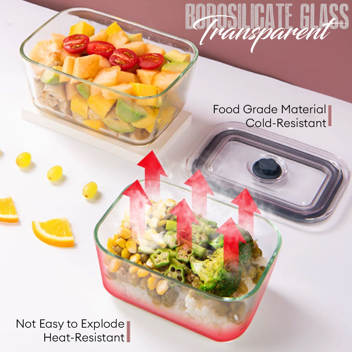 Locaupin Rectangular Press Vacuum Cover Borosilicate Glass Airtight Food Container Leaf-Proof Fresh Keeper Leftover Storage Heat Cold Resistant