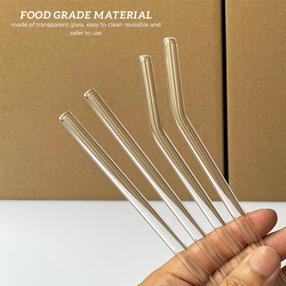 Locaupin 5in1 Borosilicate Glass Straw Set Heat and Cold Resistant Reusable Drinking Bend Straight and Brush Accessories