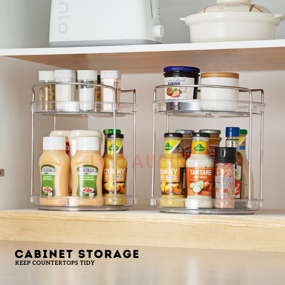 Locaupin 360° Multifunctional Rotating Organizer Condiments Cosmetics Snacks Toiletries Rotatable Transparent Display Rack
