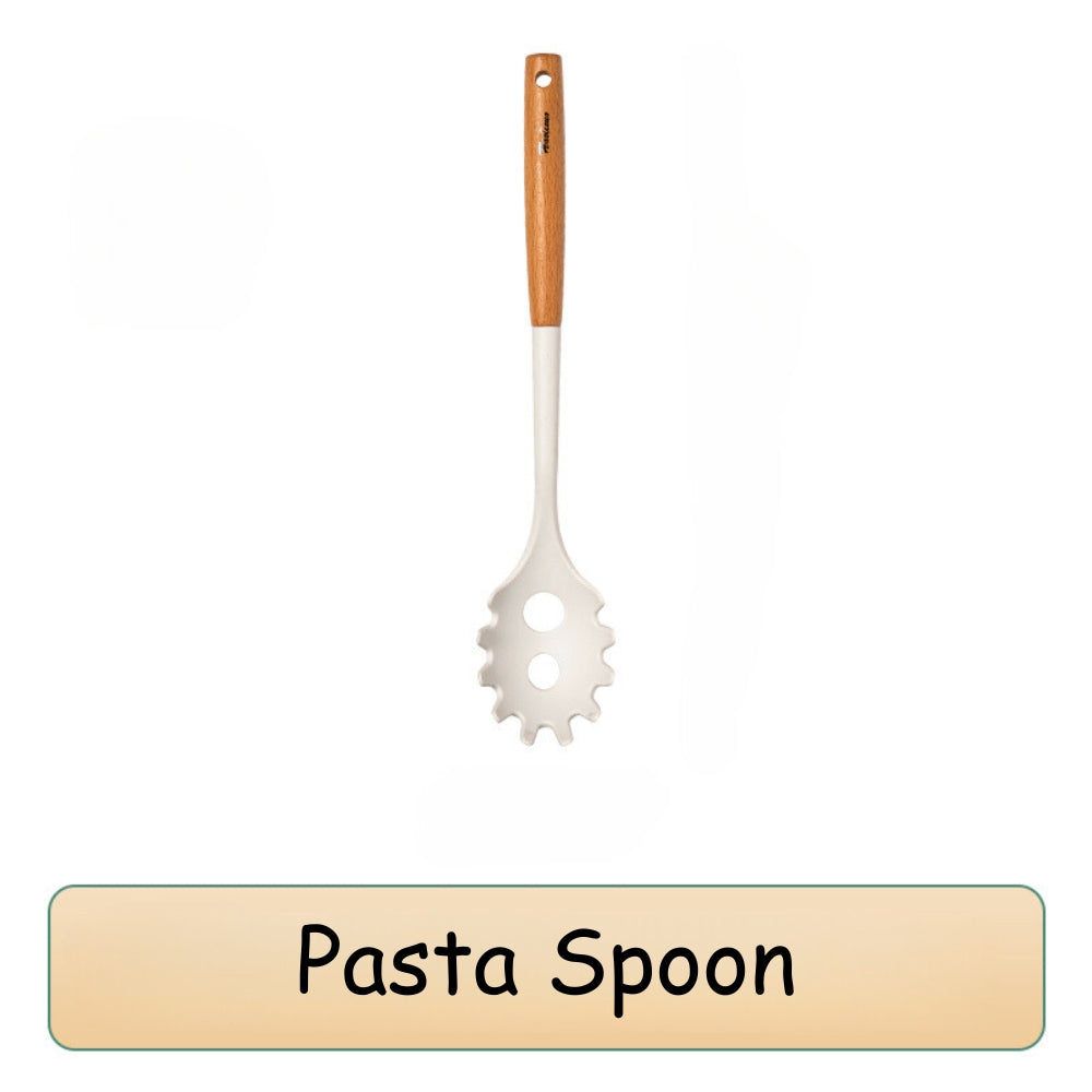 Locaupin High Quality Food Grade Silicone Cooking Utensils Kitchenware Spoon Ladle Turner With Wooden Handle Non Stick Cookware