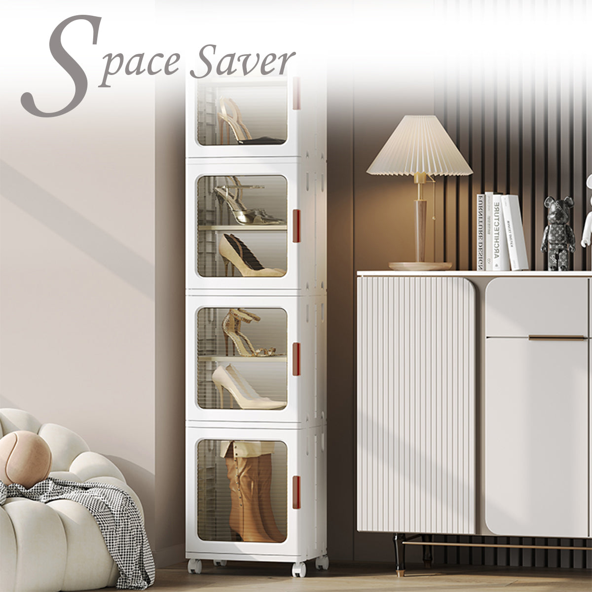 Locaupin Foldable Shoe Cabinet Covered Storage Box Dustproof Wardrobe Organizer For Entryway Bedroom Hallway Display