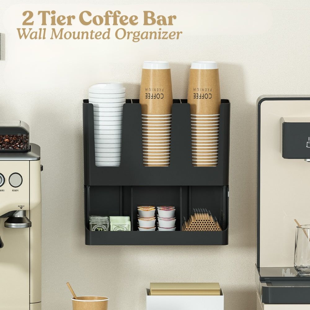 LOCAUPIN Two Layer Wall Mounted Paper Cup Holder Multifunctional Storage Rack Coffee Cups Dispenser Organizer