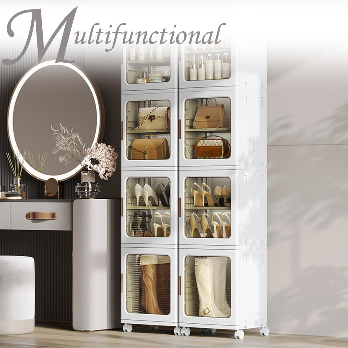 Locaupin Foldable Shoe Cabinet Covered Storage Box Dustproof Wardrobe Organizer For Entryway Bedroom Hallway Display