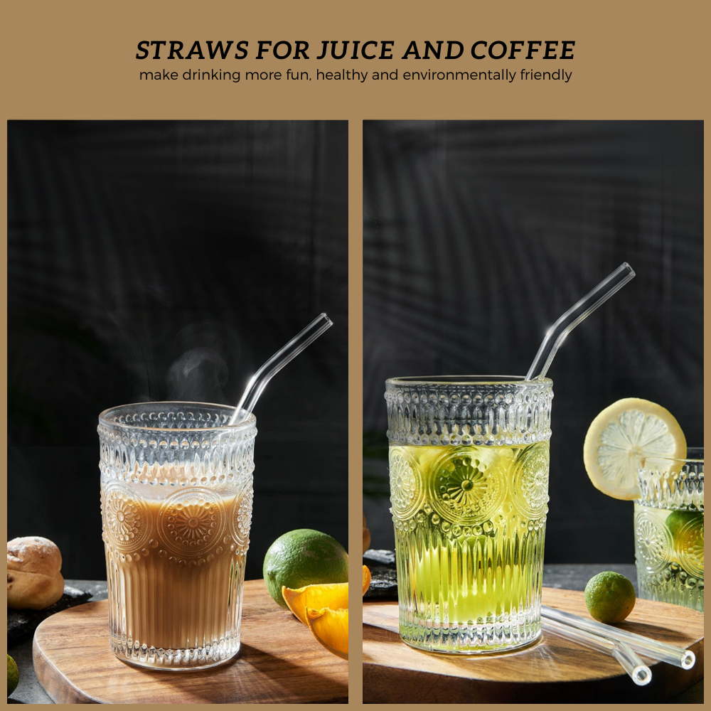 Locaupin 5in1 Borosilicate Glass Straw Set Heat and Cold Resistant Reusable Drinking Bend Straight and Brush Accessories