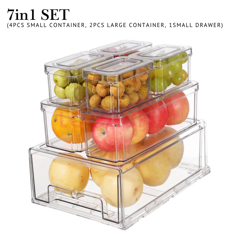 Locaupin Transparent Refrigerator Food Storage Stackable Fruits Vegetables Fridge Organizer High Quality Fresh Keeping Container