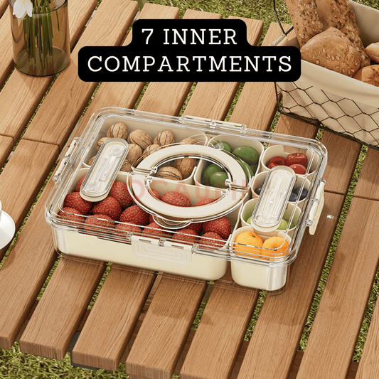 Locaupin Portable Multicompartment Container Fruits and Snacks Divided Tray with Lid and Handle Ideal for Party Travel Picnic Use