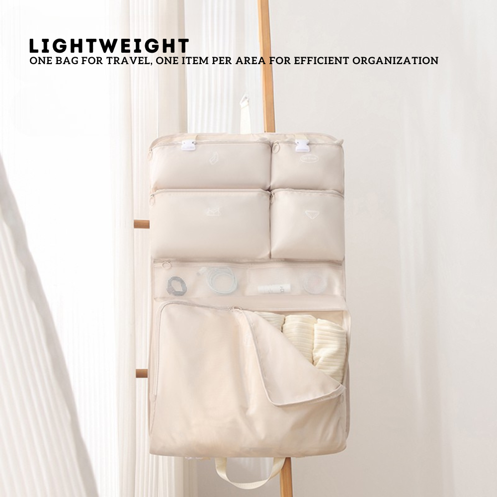 Locaupin Hanging Bag Travel Storage Multi-Compartment Luggage Organizer with Portable Handle