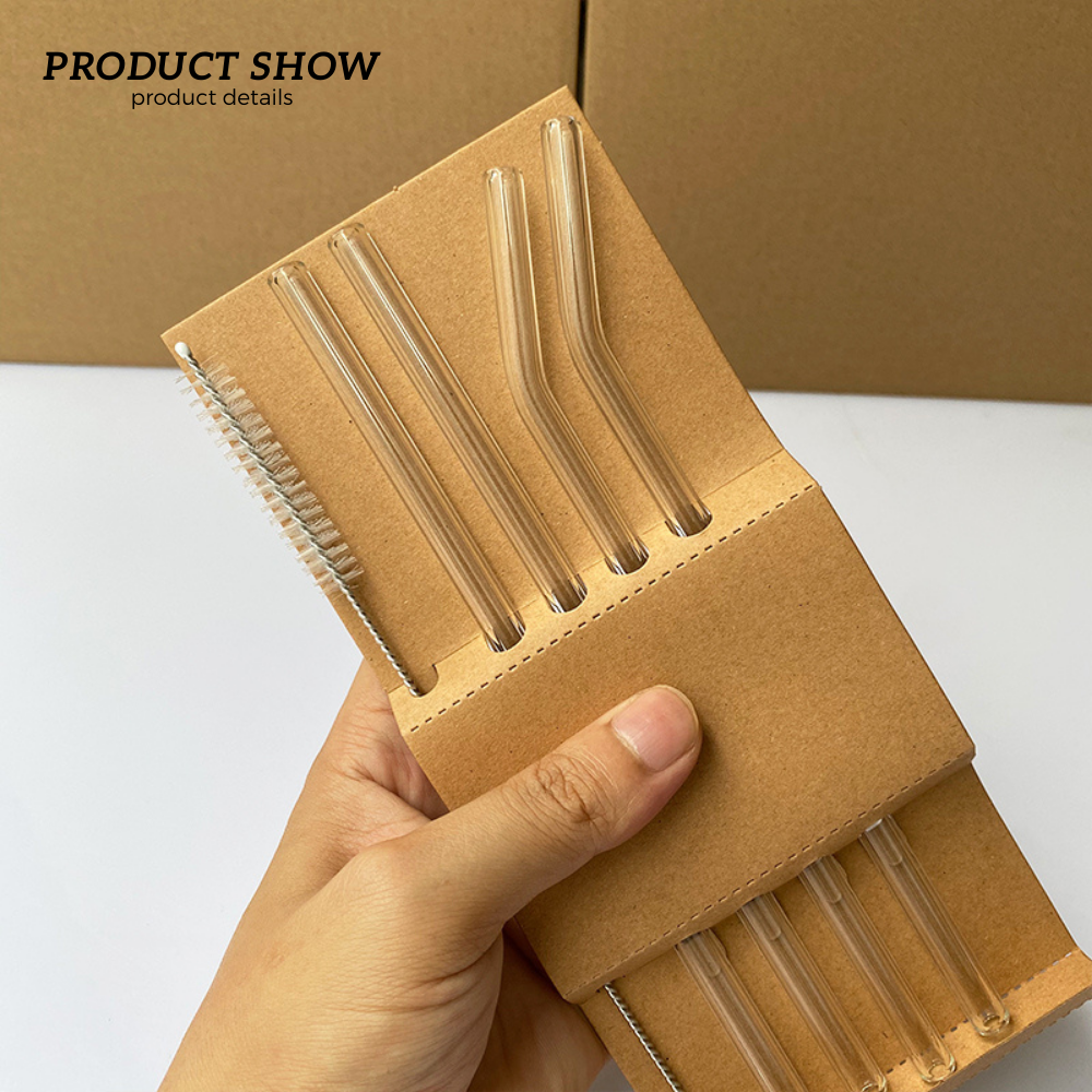Locaupin 5in1 Borosilicate Glass Straw Set Heat and Cold Resistant Reusable Drinking Bend Straight and Brush Accessories