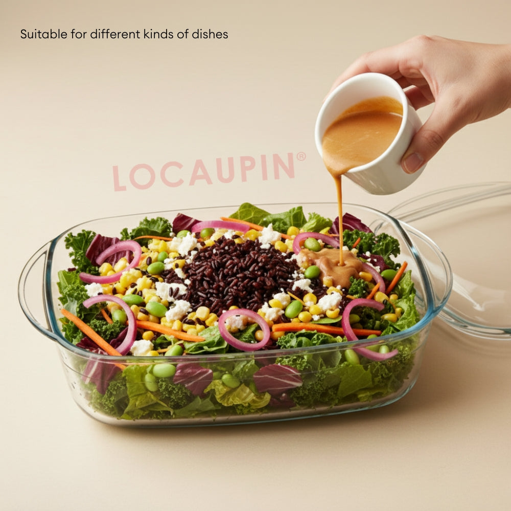 LOCAUPIN Rectangular Borosilicate Dish Plate with Glass Lid Bakeware Sets Microwaveable Baking Dish Glass Pan 4.5L