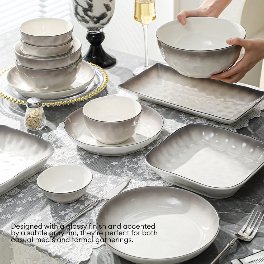 LOCAUPIN Minimalist Glazed Ceramic Dinnerware Microwave Oven Safe Multi-Size Plates and Bowls Dining Set Food Safe Plate