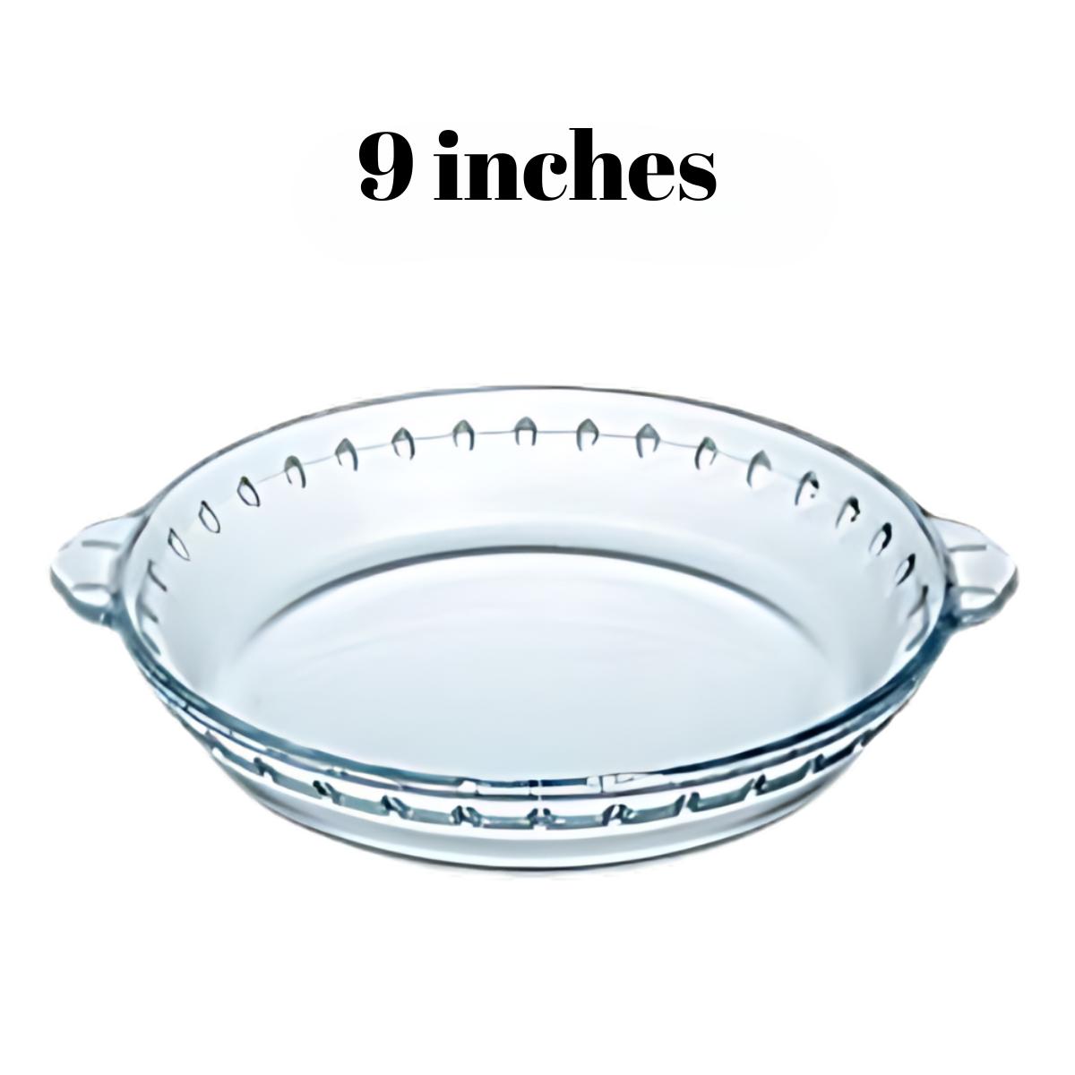 Locaupin Round Borosilicate Glass Baking Pan Pie Dinner Main Dish Serving Bowl Microwave Oven Plate with Handle Soft Wave Edge