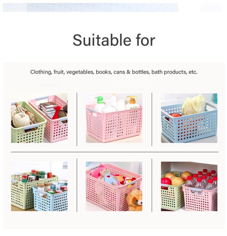 Locaupin Office Desk Hollow Wide Storage Basket Bin For School Supplies Kitchen Bathroom Cosmetic Toys Organizer with Handle Set