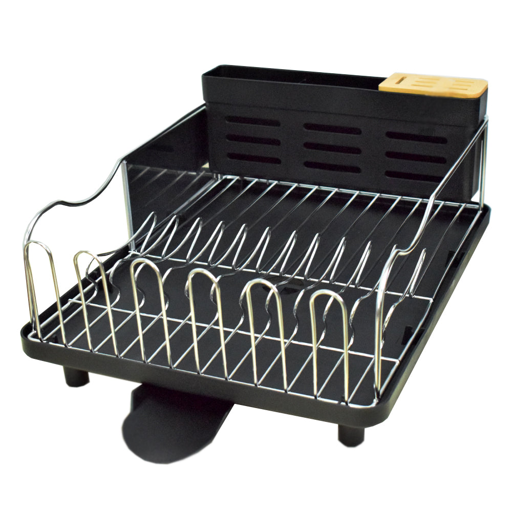 Locaupin Kitchen Sink Counter Dish Rack with Removable Drainer Spout Easy Drying Plates Storage Tray Utensil Holder