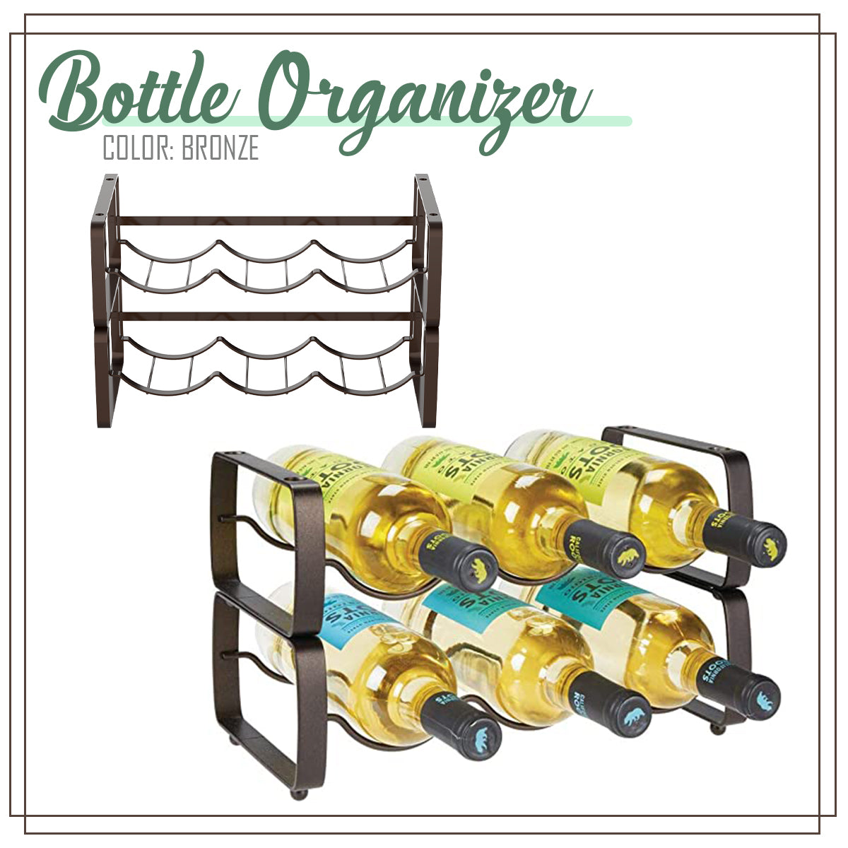 Locaupin Water Bottle Organizer Kitchen Countertop Display Stand Cabinet Shelf Storage Space Saver Metal Rack Soda Can Holder