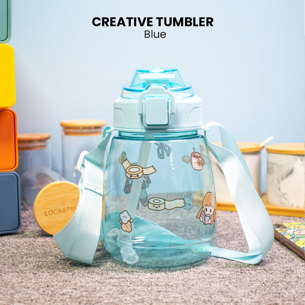 Locaupin Toddler Drinking Straw Water Bottle Adjustable Strap Tumbler Sippy Cup For Kids Customize with Sticker