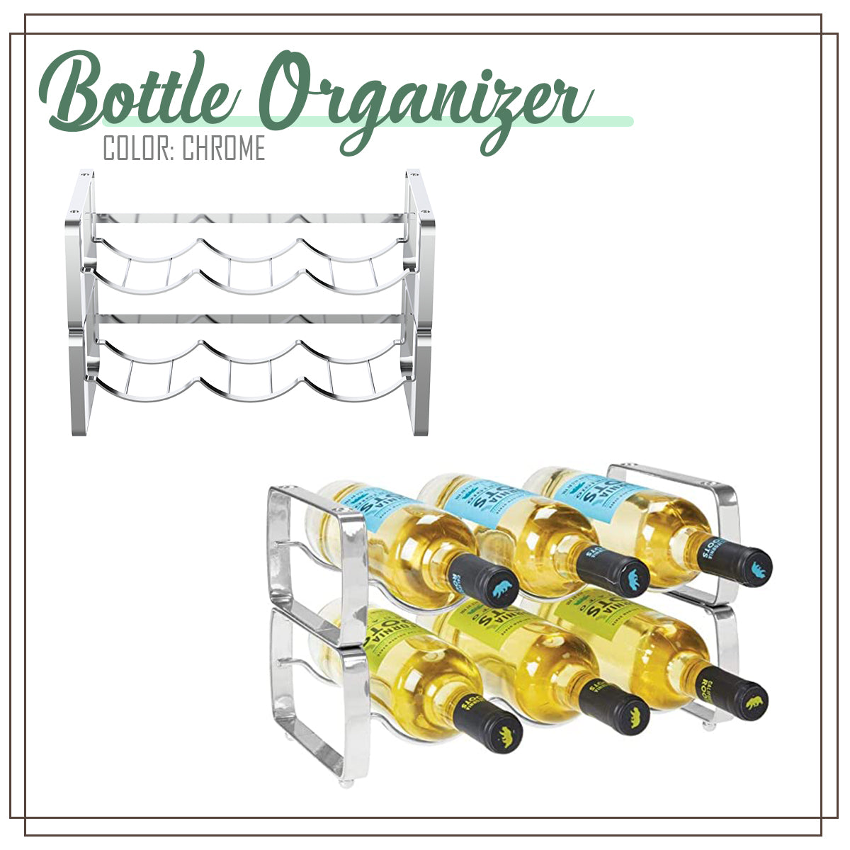 Locaupin Water Bottle Organizer Kitchen Countertop Display Stand Cabinet Shelf Storage Space Saver Metal Rack Soda Can Holder
