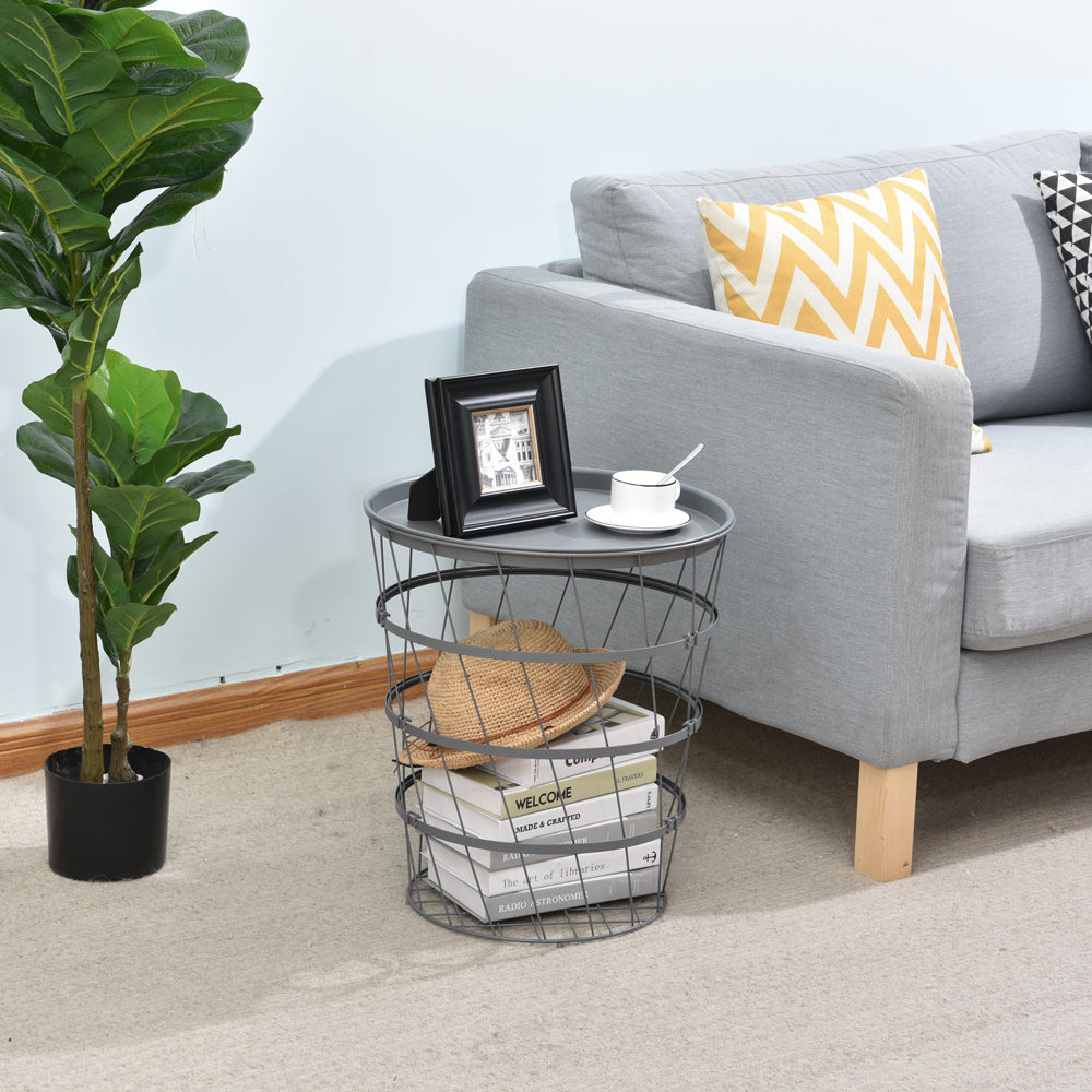 Locaupin Easy Assemble Modern Snack Coffee Side Table Wire Metal Multifunctional Storage Basket Shelf Lifting Top Plate Lid