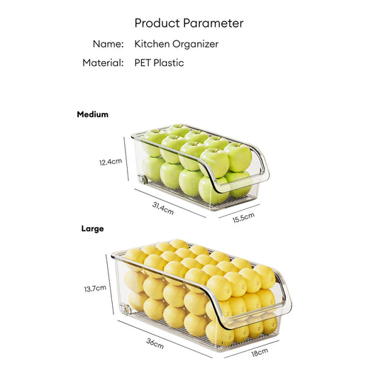 LOCAUPIN Clear Fridge Organizer Bin – BPA-Free Stackable Refrigerator Box for Food & Drink, Kitchen Shelf Organizer