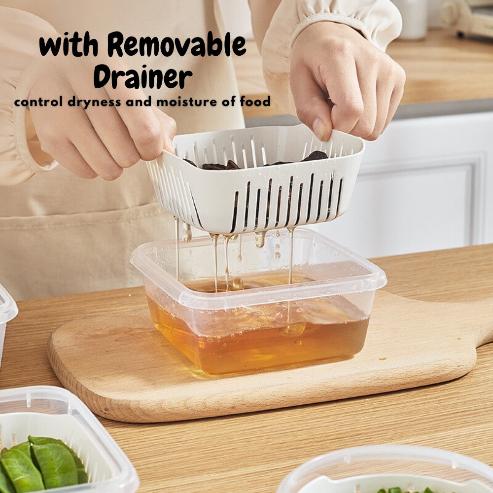 Locaupin Food Storage Container With Drainer Refrigerator Organizer Kitchenware Fresh Keeping Fruit And Vegetable Draining Bin