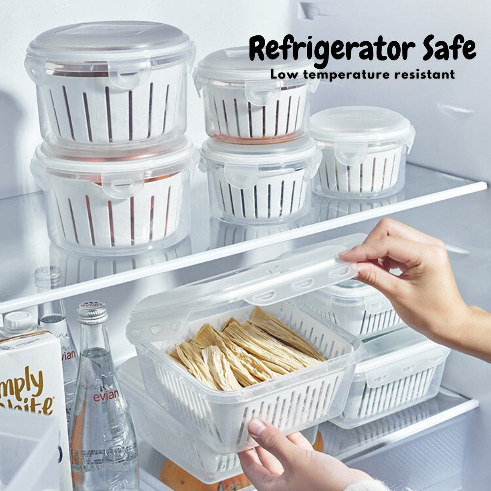 Locaupin Food Storage Container With Drainer Refrigerator Organizer Kitchenware Fresh Keeping Fruit And Vegetable Draining Bin