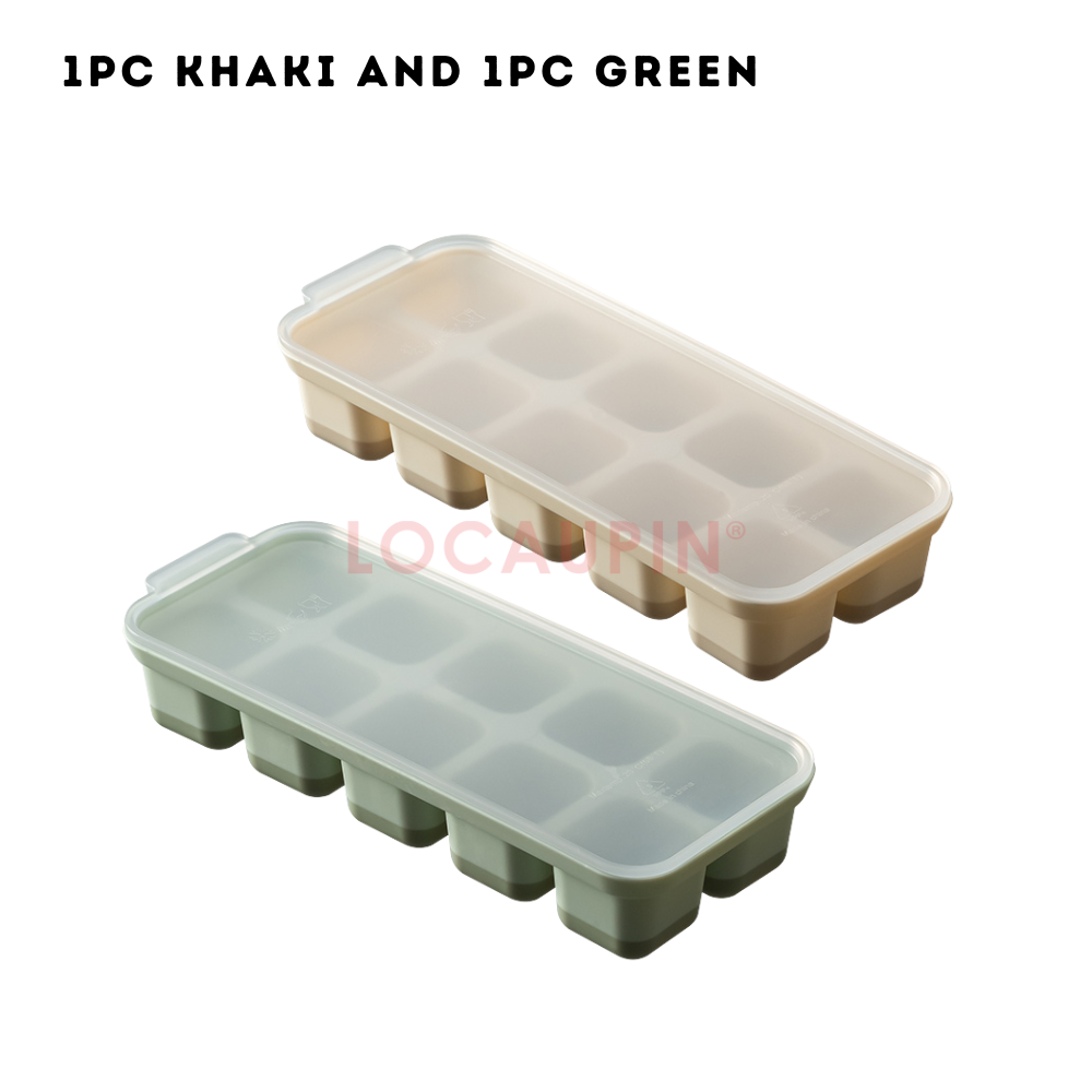 Locaupin 2 Pieces Set Mini Ice Cube Tray with Lid and Soft Bottom Silicone for Easy Demolding Stackable Compact 10 Grids Molder