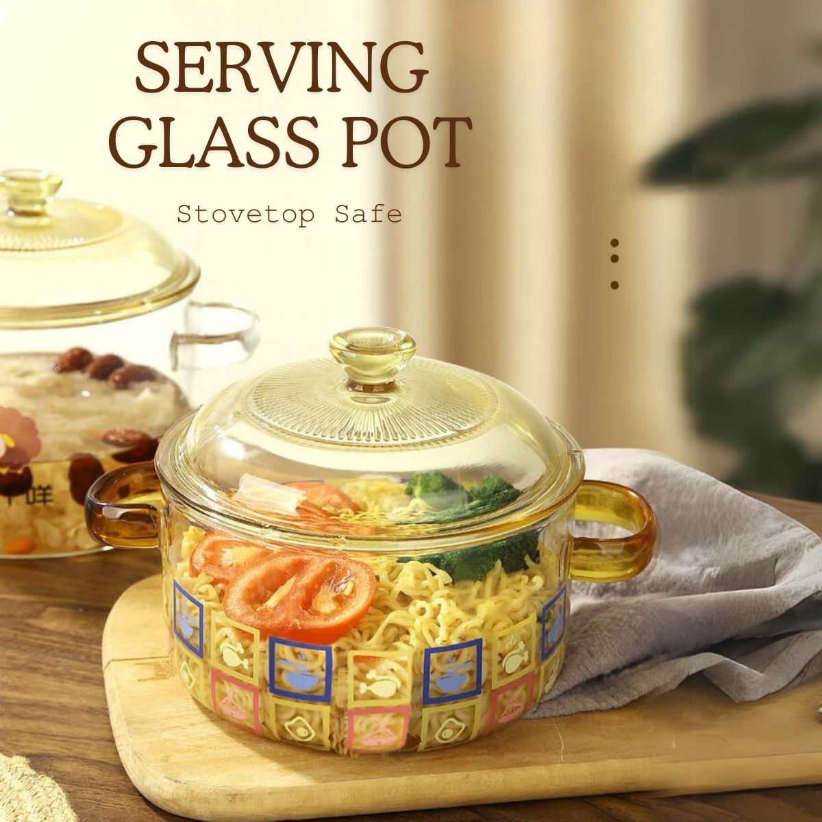 LOCAUPIN Glass Casserole Dish with Lid Microwavable Stovetop Safe Container Bowl Cooking Hot Pot
