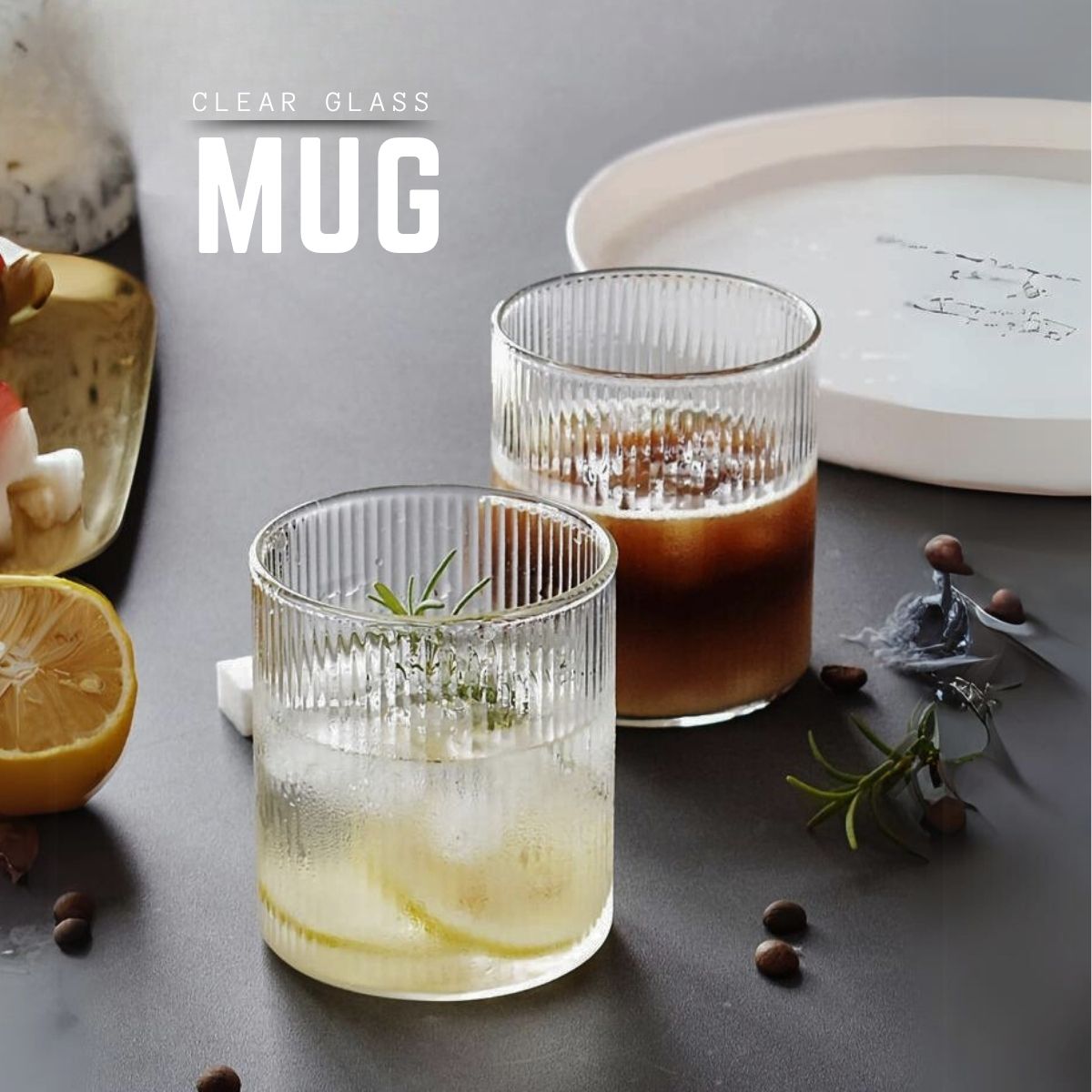 LOCAUPIN Ribbed Pattern Cocktail Coffee Mug Hot Cold Beverages Borosilicate Glass Water Cup