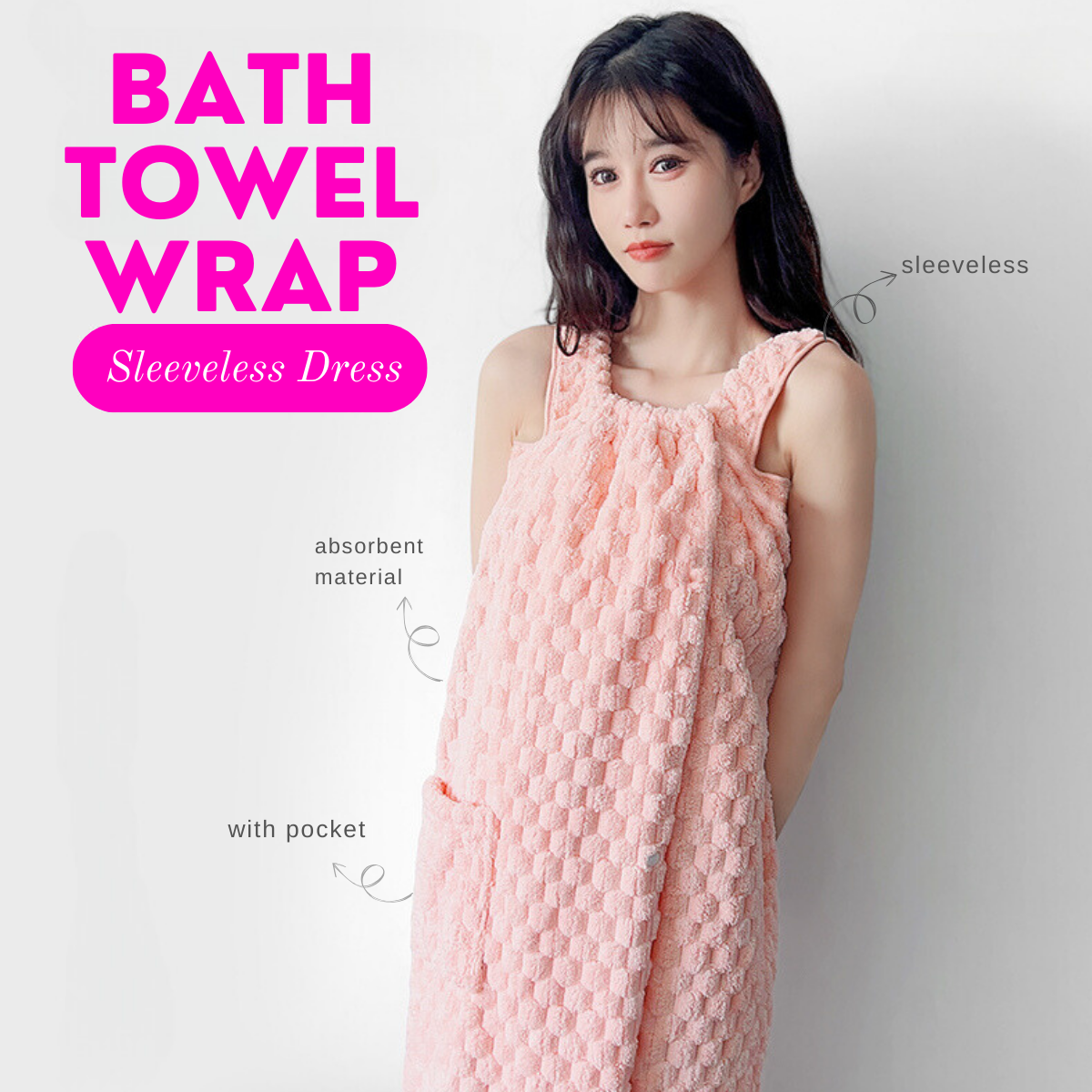 LOCAUPIN Women's Spa Bath Towel Absorbent Body Wrap Shower Towel Dress with Sleeveless Strap Pocket