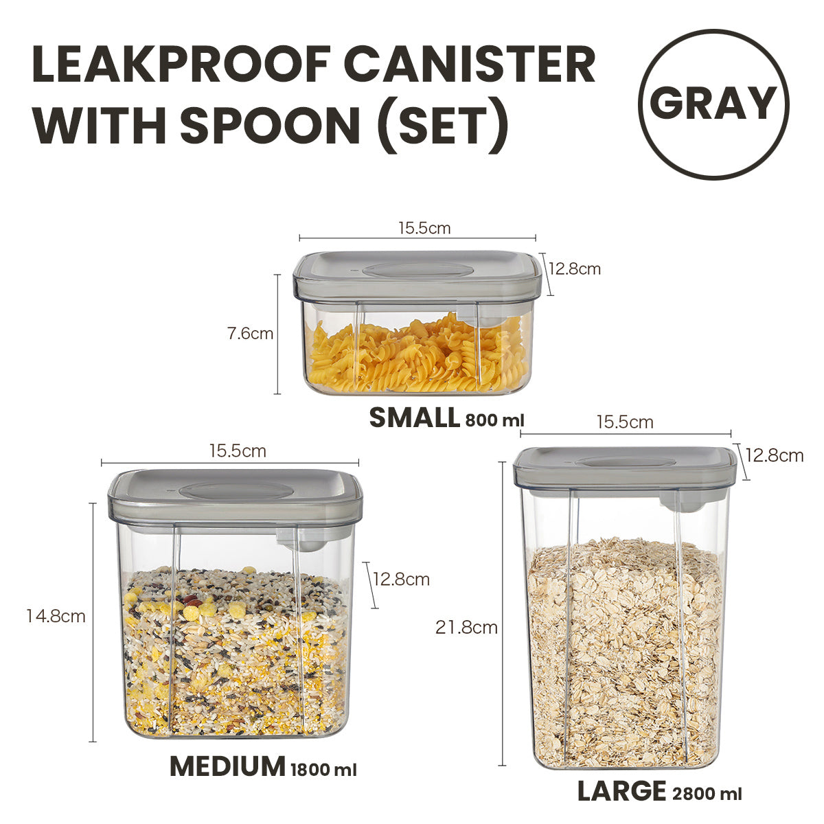 Locaupin Airtight Food Storage Container Leakproof Stackable Dry Cereal Jar Locking Lid Canister with Spoon Kitchen Pantry Organizer