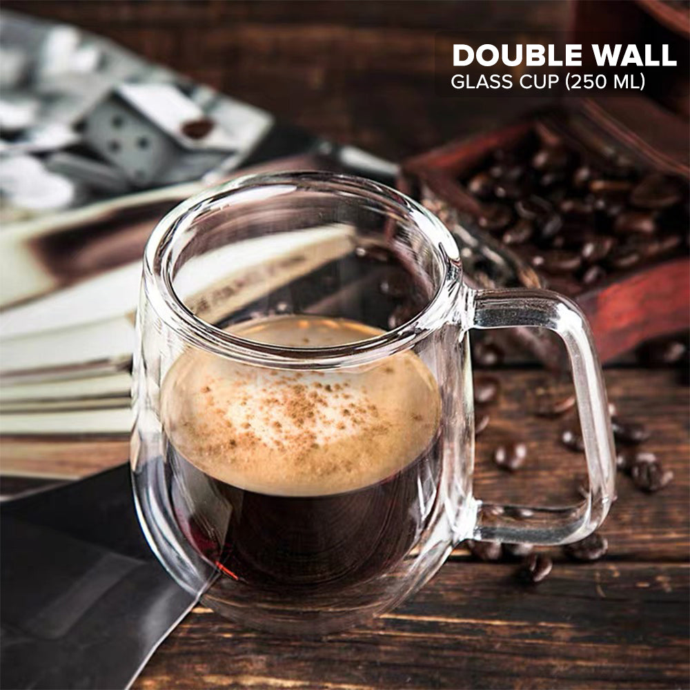 Locaupin Double Wall Insulated Coffee Mug with Handle Heat and Cold Resistant Drinking Glass Cup For Tea Juice Milk Beverage