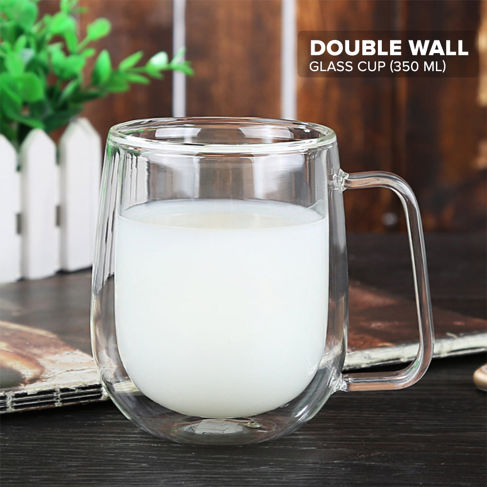Locaupin Double Wall Insulated Coffee Mug with Handle Heat and Cold Resistant Drinking Glass Cup For Tea Juice Milk Beverage