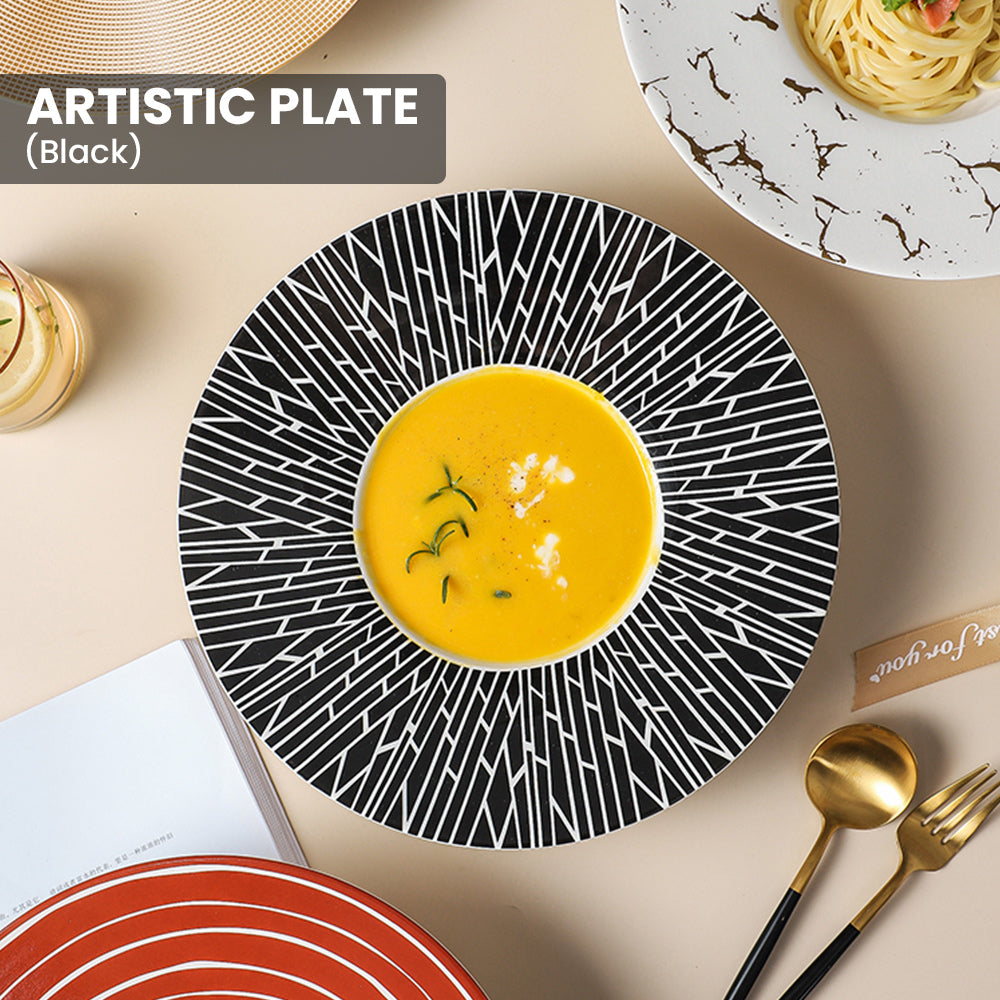 Locaupin Wide Rim Pasta Bowl Porcelain Microwavable Round Deep Plate Serving Dishes Dinner Salad Dessert Oven Safe Dinnerware