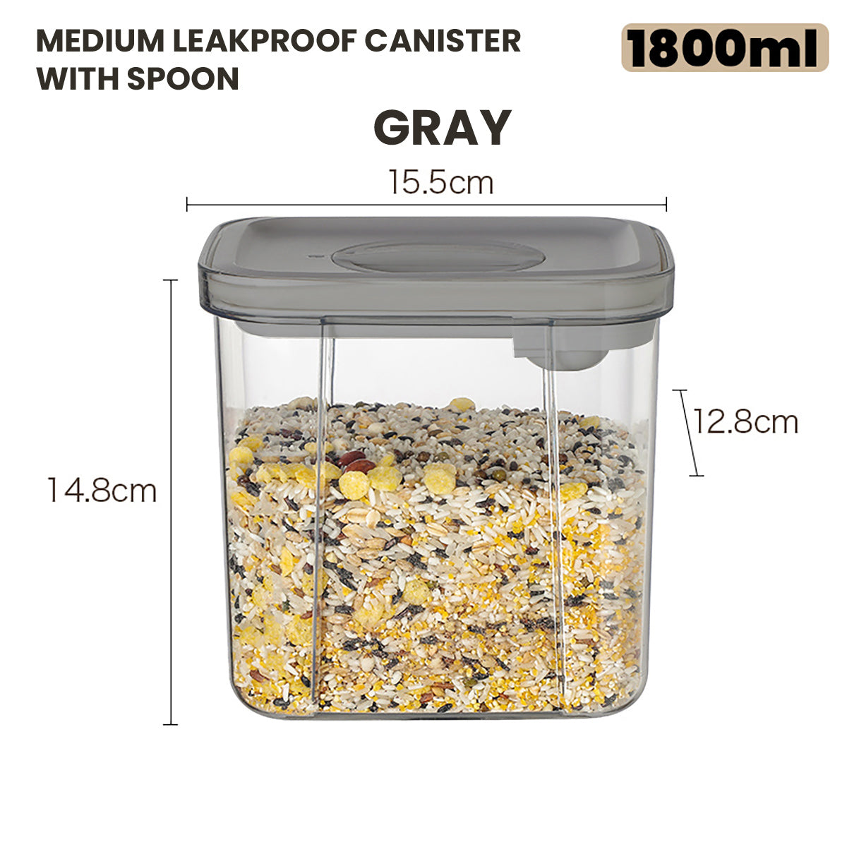 Locaupin Airtight Food Storage Container Leakproof Stackable Dry Cereal Jar Locking Lid Canister with Spoon Kitchen Pantry Organizer