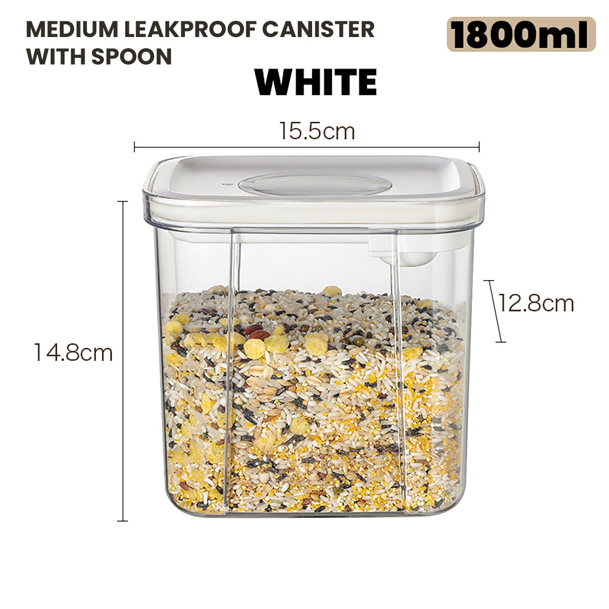 Locaupin Airtight Food Storage Container Leakproof Stackable Dry Cereal Jar Locking Lid Canister with Spoon Kitchen Pantry Organizer