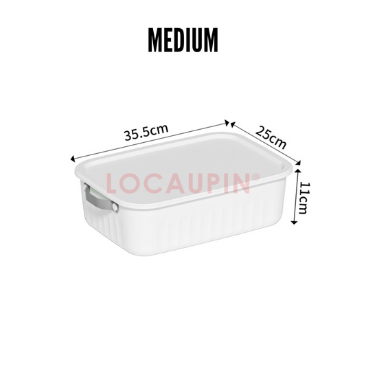 Locaupin Storage Box Organizer with Cover and Handle Minimalist Multipurpose Stackable Space Saver Sorting Bin Container