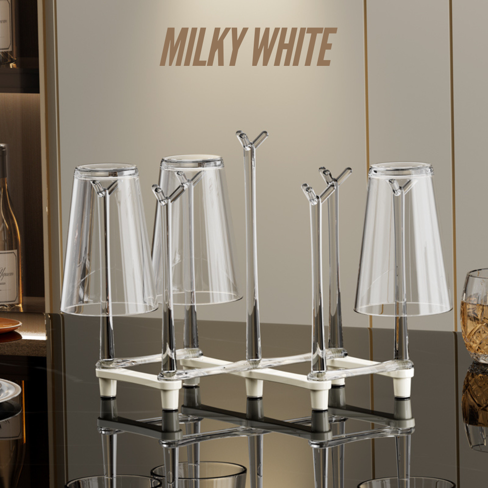 Locaupin Minimalist Inverted Cup Draining Rack for Kitchen Countertops Foldable Drinking Glass Holder Space Saving Mug Storage