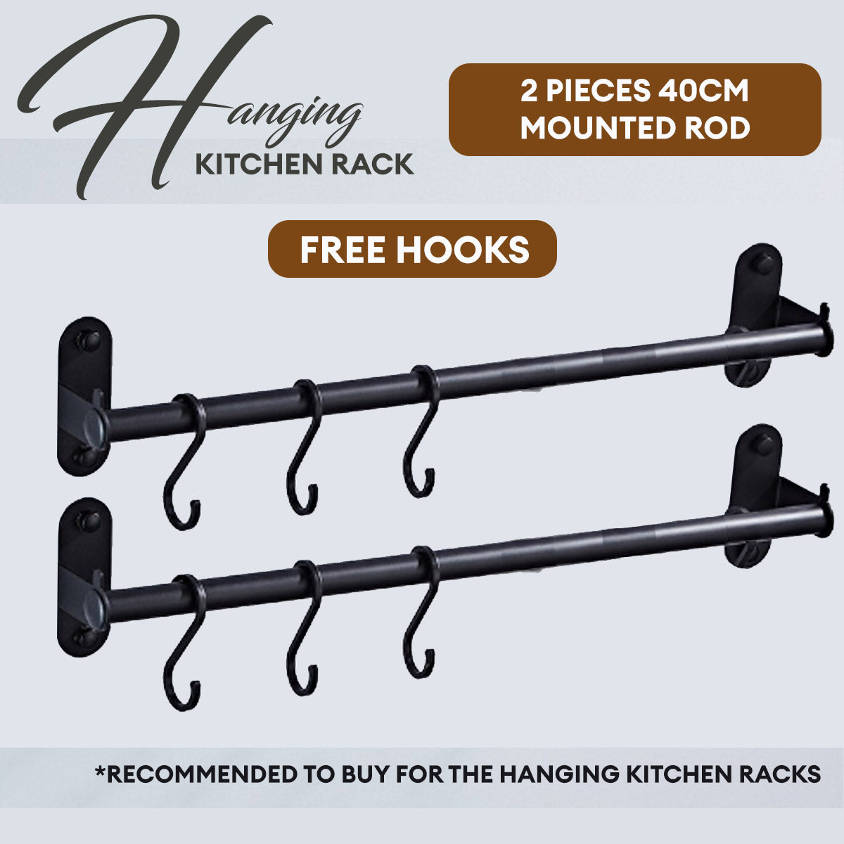 Locaupin Wall Mounted Kitchen Rack Space Saving Hanging Organizer Utensil Knives Holder Pot Lid Shelf Plates Storage Rod with Hooks