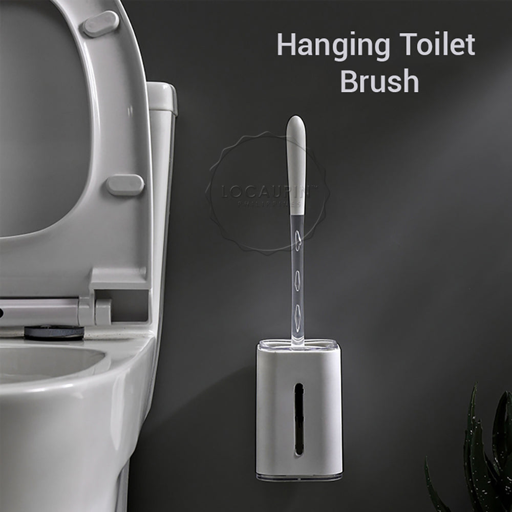 Locaupin Wall Mounted Household Bathroom Accessories Long Handle Soft Bristle Toilet Brush with Holder For Cleaning and Scrubbing