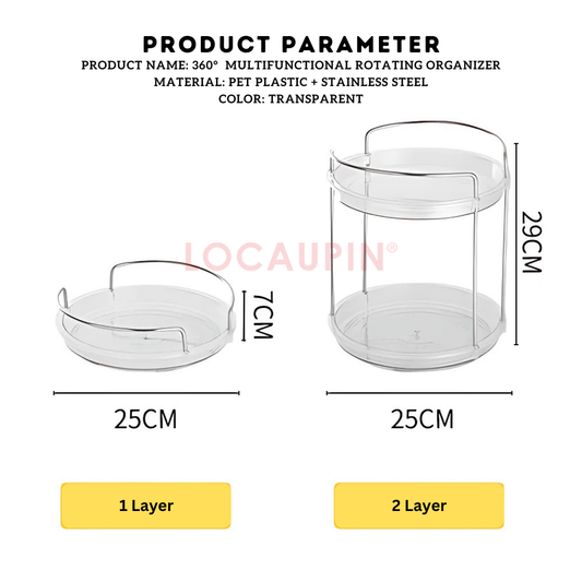 Locaupin 360° Multifunctional Rotating Organizer Condiments Cosmetics Snacks Toiletries Rotatable Transparent Display Rack