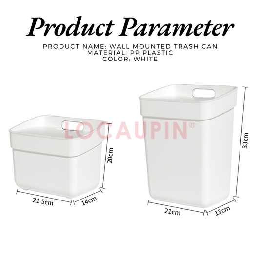 Locaupin Simple Style Wall Mounted Trash Can with Cover for Household Kitchen Cabinet Door Bathroom Bedside Hanging Garbage Bin