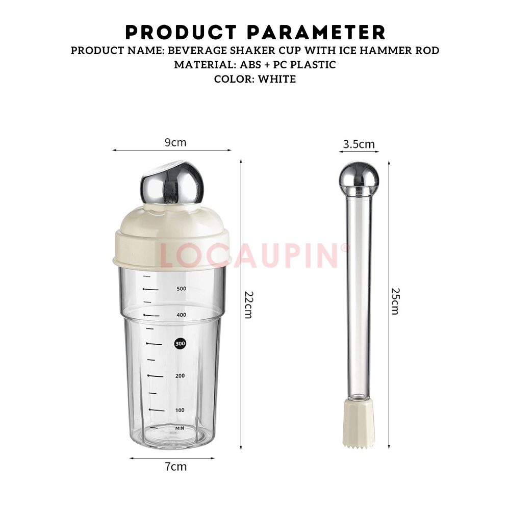 Locaupin Beverage Shaker Cup with Ice Hammer and Splash-Proof Lid High Quality Food Grade Drink Mixer Bottle for Cocktail Juices