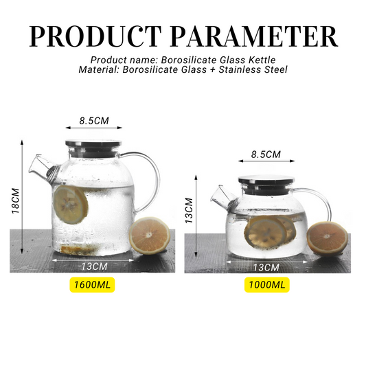 Locaupin Tea Pot Maker with Removable Spout Filter Heat Resistant Borosilicate Glass Stainless Steel Lid Kettle Hot Cold Beverage