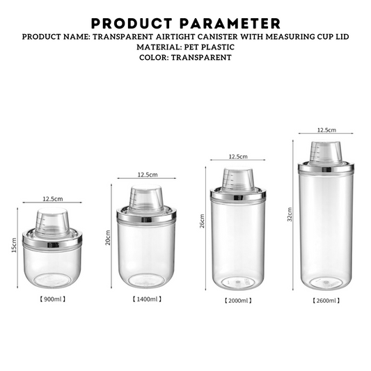 Locaupin Transparent Airtight Canister with Measuring Cup Lid Dust-Proof Insect-Proof Moisture-Proof Beans Grains Flour Storage