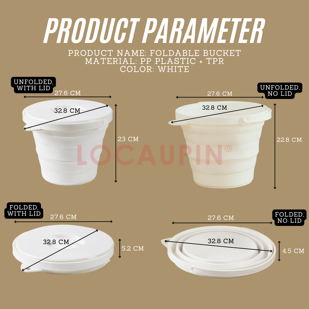 Locaupin Foldable Bucket with Handle for Household Cleaning Car Washing Outdoor Use Space Saving Multifunctional Water Container