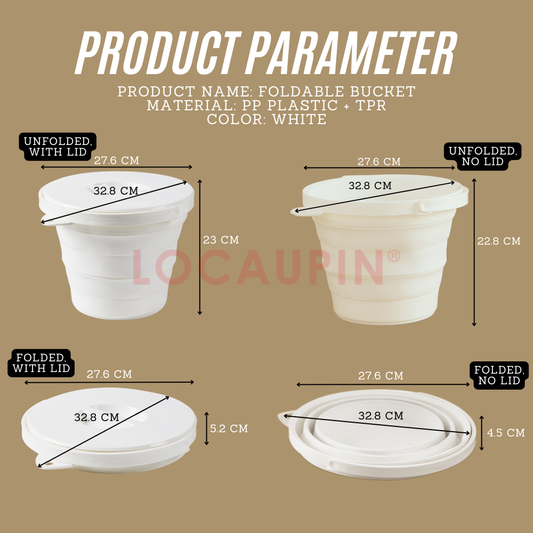 Locaupin Foldable Bucket with Handle for Household Cleaning Car Washing Outdoor Use Space Saving Multifunctional Water Container